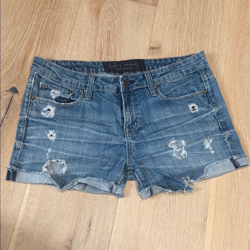 Cult of Individuality Distressed Blue Denim Jean Shorts